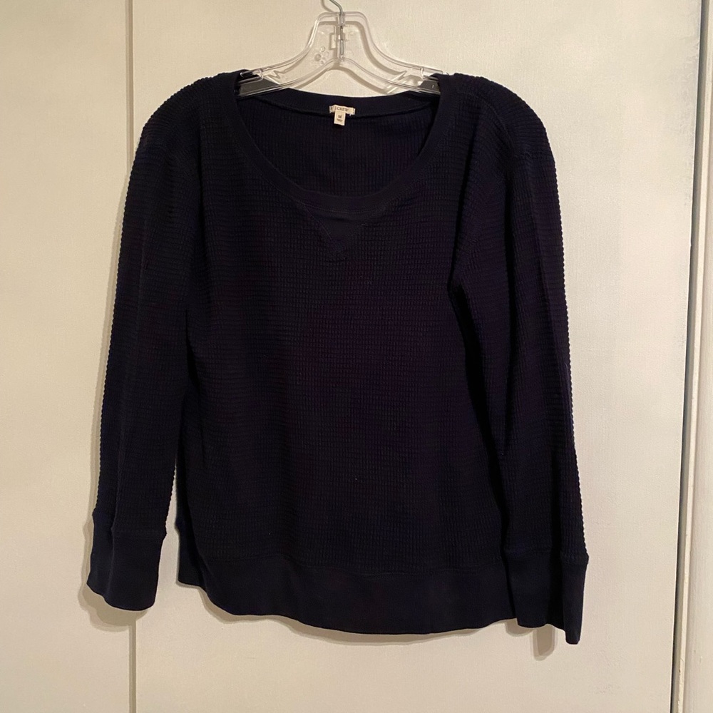 J. Crew Dark Blue Textured Crew Neck Tee Shirt Top, Women Size M